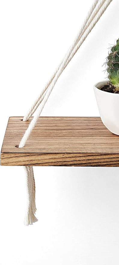 Mkono Macrame Hanging Shelves Boho Wall Decor Set of 2 Floating Wood Shelf | Cute Room Decor for Teen Girls Display Storage Shelves for Hanging Plant Photos Fit Bedroom Bathroom Living Room Nursery Dorm