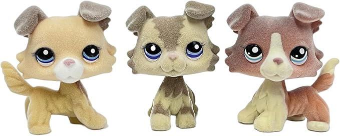 3pcs/Set Custom Flocked Pet Shop Toys Short Hair Cat Kitten Collie Great Dane Cocker Spaniel Dachshund Puppy Dog OOAK Compatible with LPS (#2452 and #2210 and #1542)