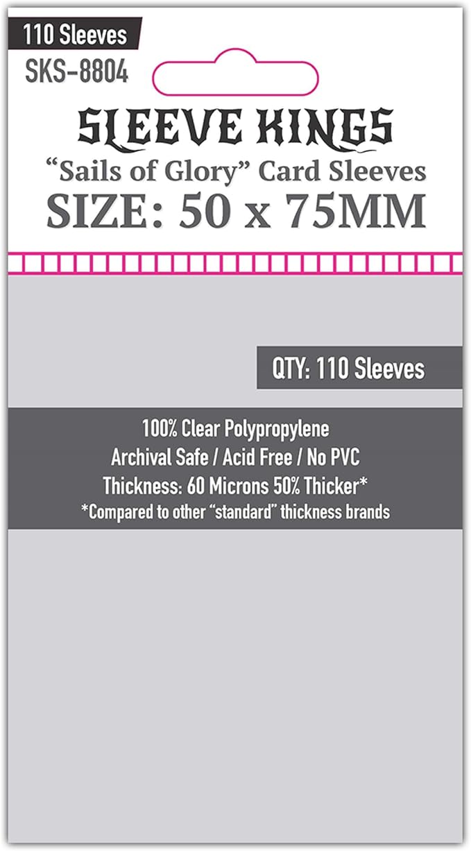 Sleeve Kings Sails of Glory Compatible Card Sleeves – 50x75mm, 110 Pack, 60 Micron Clear Polypropylene, Compatible with Through the Ages: A New Story of Civilization, Parks, Meadow & More – SKS-8804