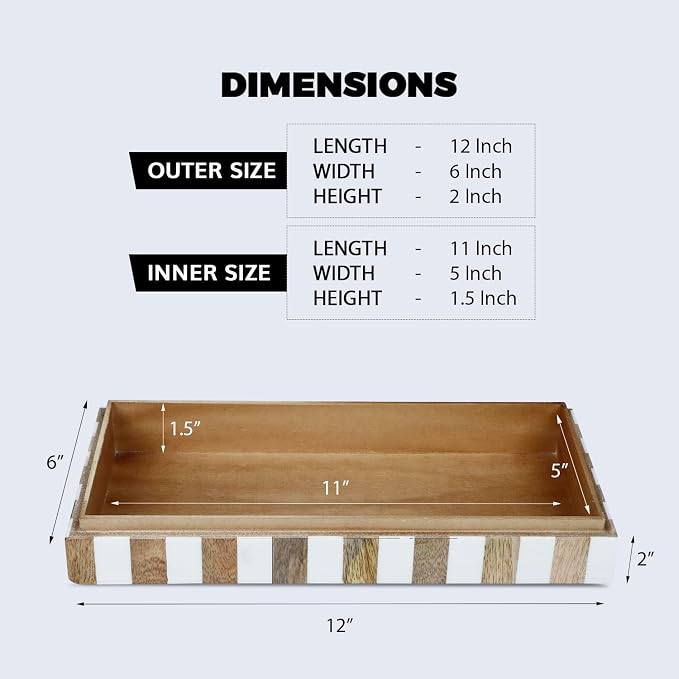 Handicrafts Home Large Decorative Storage Box with Lid Wooden Decorative Box Coffee Table Storage Box Living Room Organizer – Resin Inlay Marquet Chevron Collection - 12x6x2