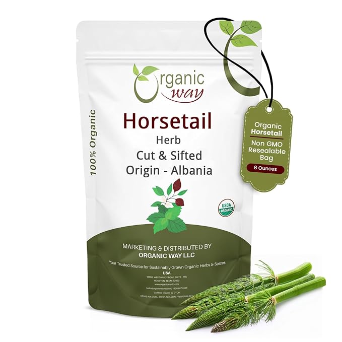 Organic Way Horsetail Herb Cut & Sifted (Equisetum arvense) - Herbal Tea | European Wild-Harvest | Kosher & USDA Certified | Vegan, Non-GMO & Gluten Free | 100% Raw from Albania (8 Ounce (Pack of 1))