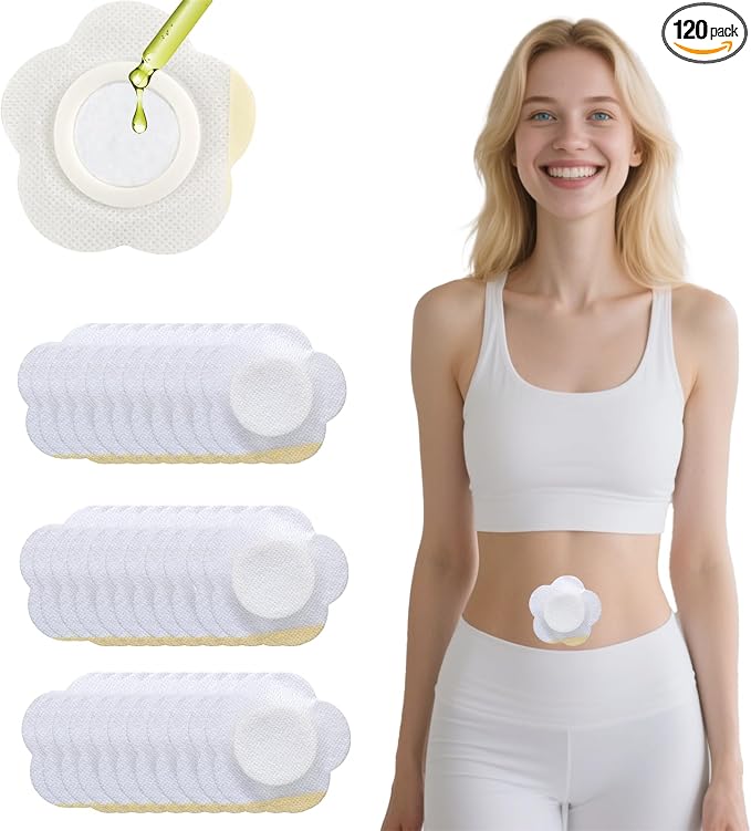 120PCS Disposable Castor Oil Belly Button Patch– Oil-Free, Self-Adhesive Cotton Core Wrap for Neck, Shoulders & Knees, No Wash, Anti-Seepage (White Flower)