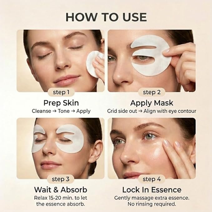 Aurova Beauty Eye Mask, 360° Full-Eye Lift Mask, Eye Mas with Collagen & Vitamin C, Nourishing & Non Irritating, for Puffy Eyes and Dark Circles (7 Pairs/14 Pieces)
