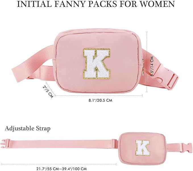 YOOLIFE Personalized Gift - Crossbody Bag for Women, Initial Belt Bag in Pink; Perfect Travel/Fanny Pack Gift for Women
