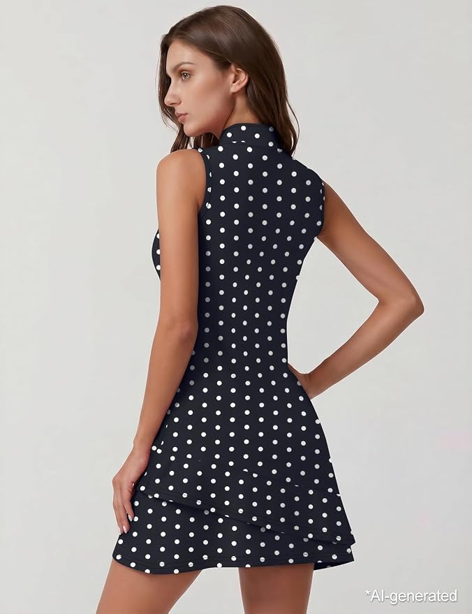 Viracy Tennis Dress for Women Sleeveless Golf Dresses with Shorts and Pockets Ruffle Zip Up Stand Collar Golf Outfits