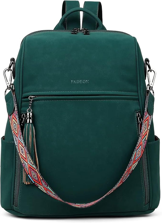 FADEON Leather Backpack Purse for Women Designer Travel Backpack Purses PU Fashion Ladies Shoulder Bag with Tassel