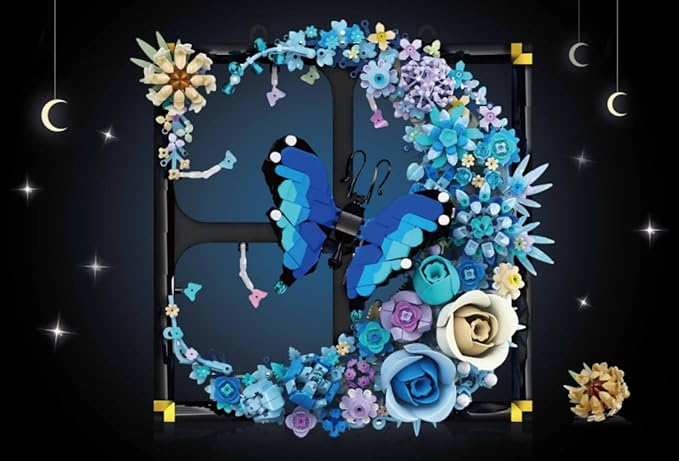 Moon Flower Building Set with Lights, 1141 PCS Wall Botanical Flowers Building Block Kit with Butterfly, Floral Plant Collection Office Home Decor, Gift for Her Adults Women Boys Girls 12+