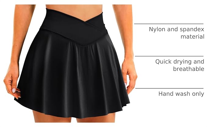Womens Tennis Skirt Crossover High Waisted Skort with Pockets Shorts | Athletic Skirts for Golf Running Workout Pickleball, Aesthetic Activewear, Sporty Athleisure Style