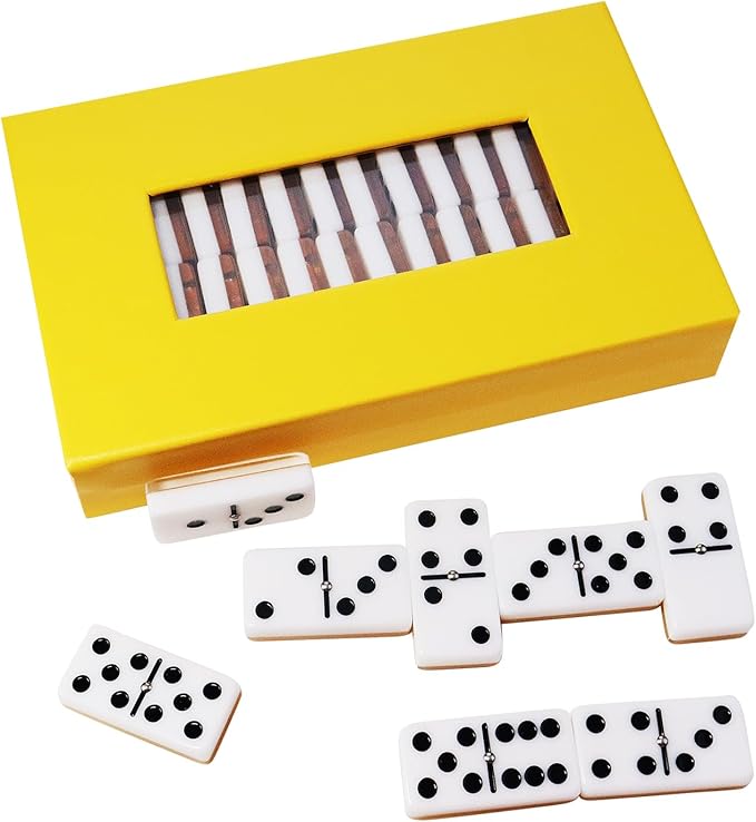 IDTQ Double Six Standard Domino Set - 28 Tile Classic Number Game for 2-4 Players (Yellow)