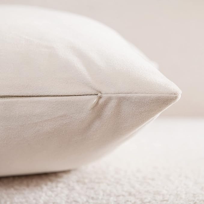 Throw Pillow Covers 16x16 Cream: Pack of 2 Cozy Soft Velvet Square Modern Luxury Decorative Throw Pillow Cases for Sofa Couch Living Room Bed Home Decor