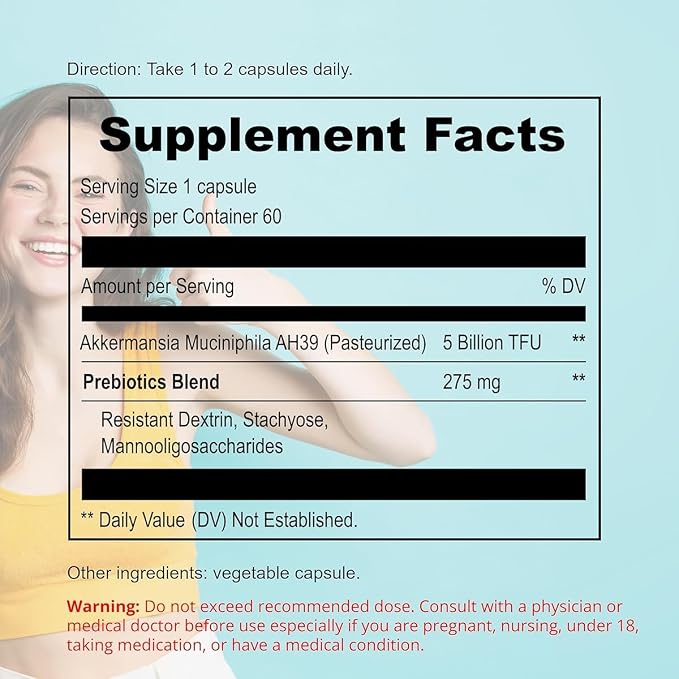 UpNourish Probiotics for GLP-1 Support, 5 Billion TFU Akkermansia Muciniphila for Digestive Health, Leaky Gut, Immunity and Metabolic Health, Prebiotics and Probiotics for Women and Men, 60 Capsules