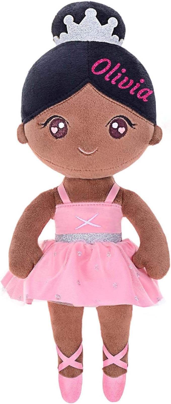 Gloveleya Personalized Ballerina Doll with Custom Name – 13 Inch Black Plush Baby Girl Gift, Soft Ballet Girl Stuffed Toy with Gift Box for Birthday, Christmas, Baby Shower, Valentine’s Day Present