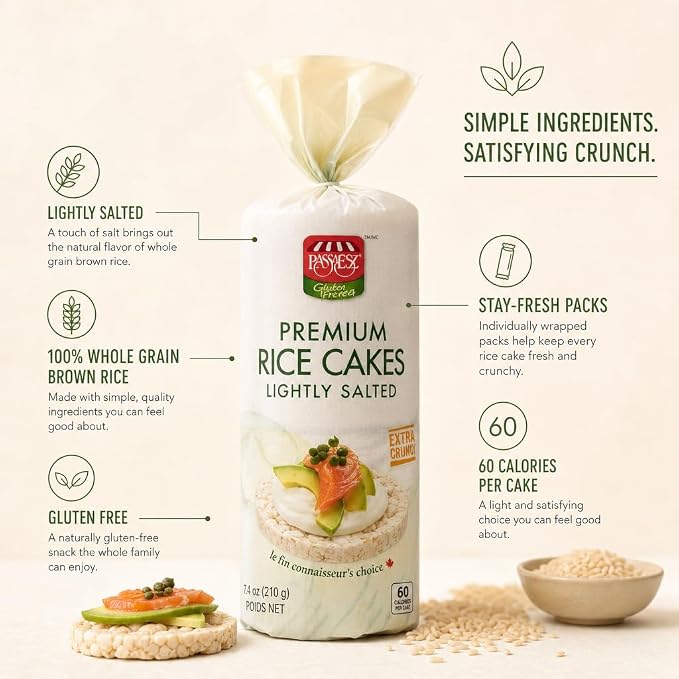 Only Kosher Candy Premium Rice Cakes Lightly Salted - Whole Grain, Gluten Free, Non-GMO, Low Calorie Healthy Snack - 60 Calories Per Cake - Round Thick Rice Cakes (Pack of 3)