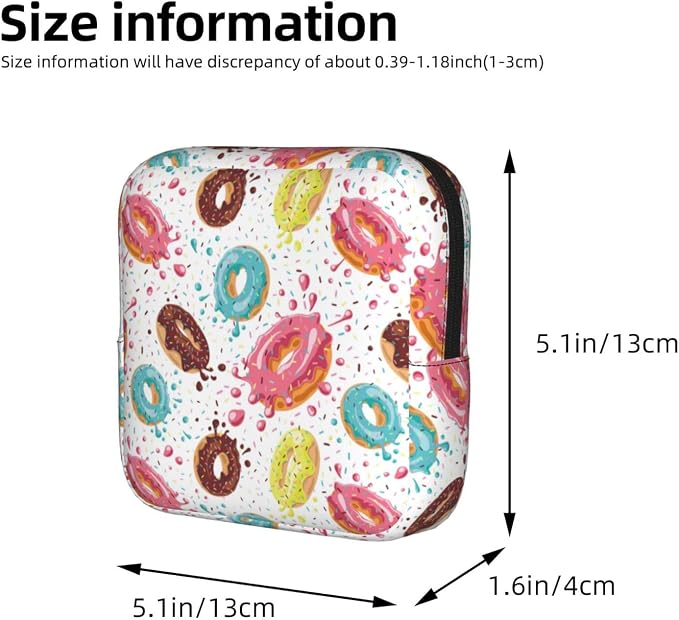 Donut Donuts Period Bag For Women,Portable Sanitary Napkin Period Pad Pouch For Purse, Small Make Up Bags