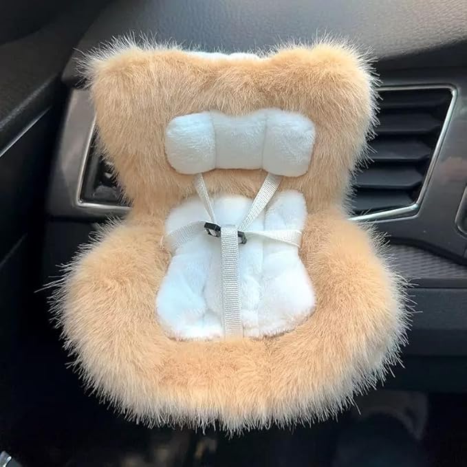 Doll Car Seat for 17cm Dolls with Air Vent Clip and Desktop Stand, Cute and Functional Car Ornament for Blind Box Doll Fans, Collectors (Orange)