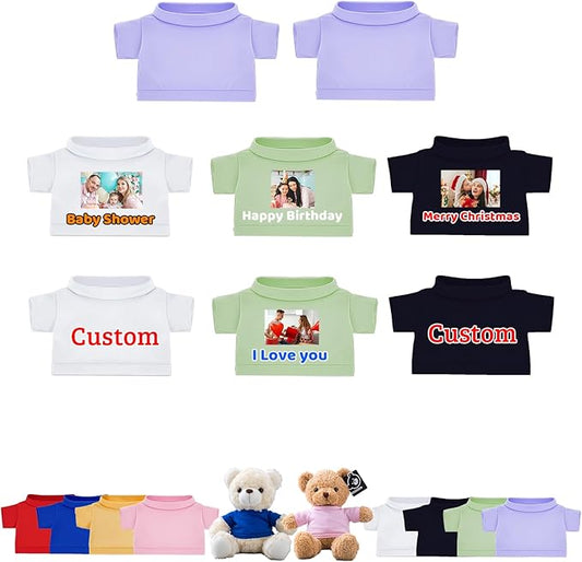 8 Pcs Custom Teddy Bear Clothes with Name Photo, Personalized Stuffed Animal Clothing Fit 8-16inch Stuffed Bear Clothing, Personalized Clothes for Teddy Bears Make Your Own Plush Doll Shirt