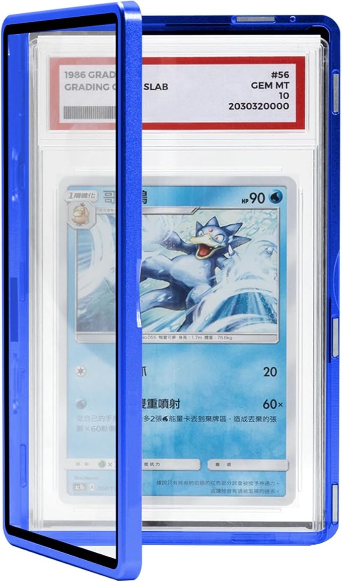 Magenetic Trading Card Slab Protector - Premium Aluminum Graded Card Showcase, Graded Slab Protector with UV-Resistant Tempered Glass, Personalized Slab Bumper for Collectors, Light Blue