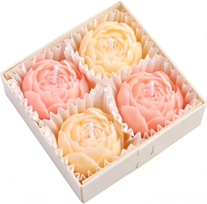 Flower Candles, Scented Floral Candle Rose Peony (Champagne) | 4-Pack Handmade Aromatherapy for Spa Party Wedding Home Decor