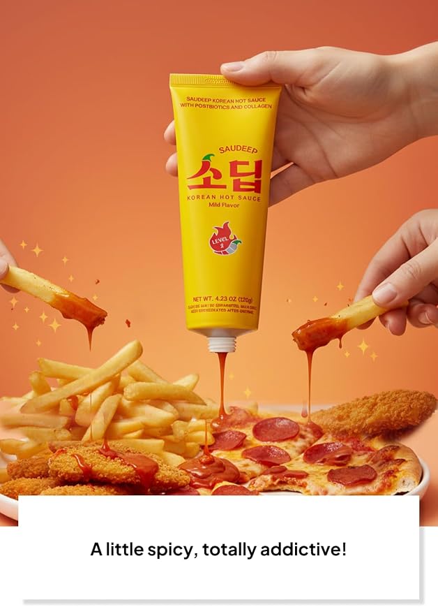 Korean Food Saudeep Mild Hot Sauce, Korean-Style Dipping Sauce, Lv2 4.23oz. | Mild Korean-style dipping sauce for pizza, rice, noodles, snacks, and everyday meals
