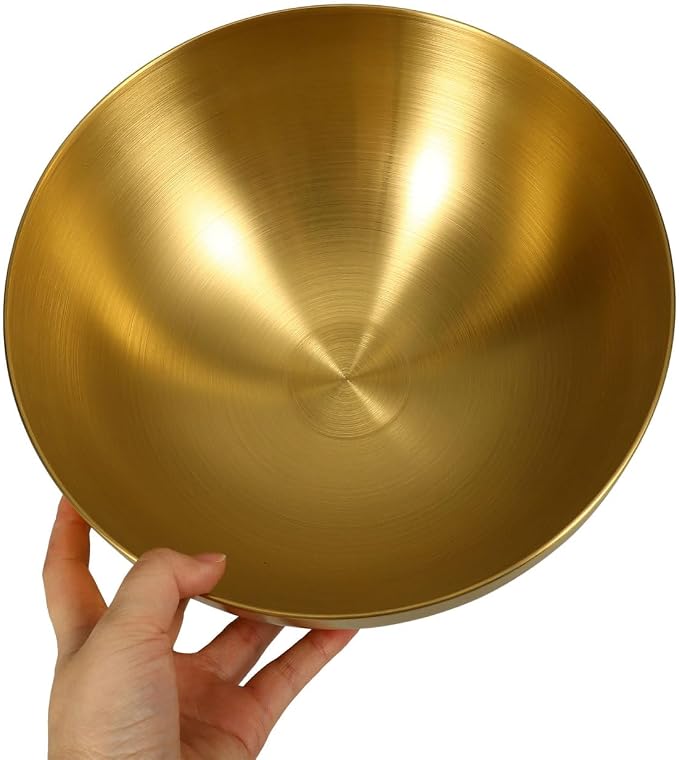 Stainless Steel Salad Bowl Gold Mixing Bowls 10 Inch Nesting Bowl Deep Snack Bowl Korean Large Serving Bowl for Kitchen Mixing Cooking Baking Prepping, 25.00X25.00X11.00CM, Golden