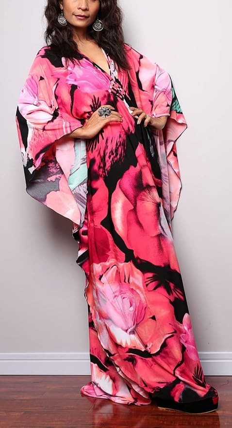 Venasha Womens Caftan Floral Print Kaftan Dress Short Sleeve Swimsuit Cover up Loungewear for Summer