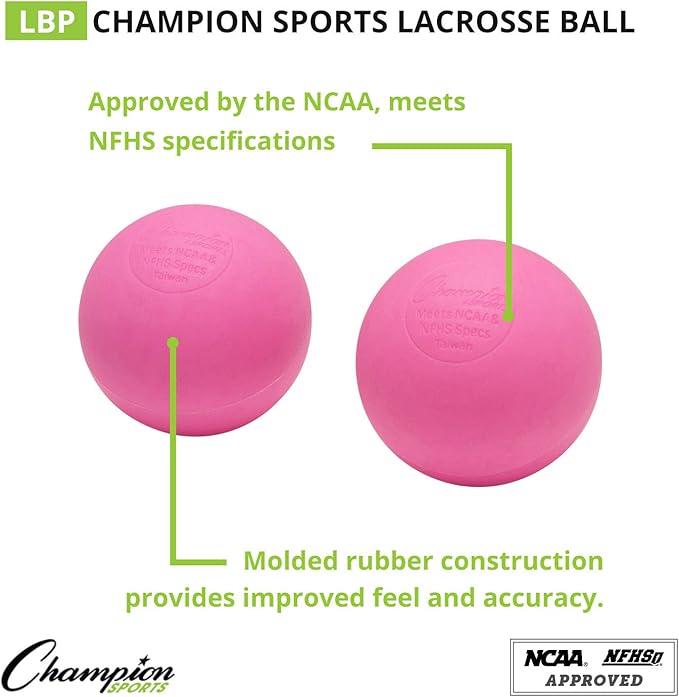 Champion Sports Lacrosse Balls – Official Size SEI Certified, Multi-Color Packs of 3, 6, or 12 for Practice & Games