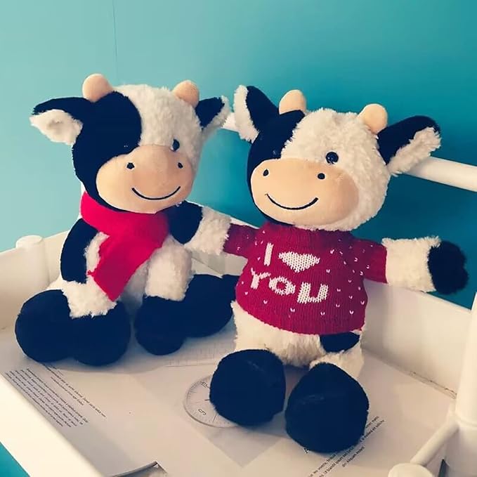 Cow Stuffed Animal Cow Plush Doll Toy 11.8 inch for Girls Boys Christmas (Cow red Clothes)