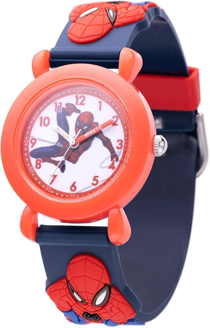 Marvel Spiderman Watch for Kids - Spiderman Watch Boys - Spider-Man Watches for Boys 4-6 - Toys - Kids - Marvel Toddler - Silver Case - 3D Silicone Plastic Strap