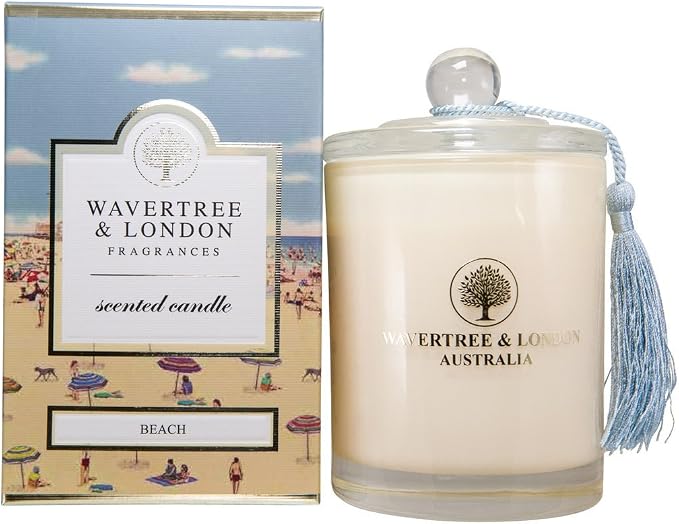 Wavertree & London Organic Beach Scent Soy Wax Candle | Non Toxic 100% Cotton Wick Triple Scented Pure Natural Soy Wax Candles, Hand Poured in Australia | 60 Hours Burning Time, 11.66 Oz