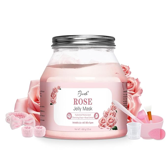 Jelly Masks for Facials Professional, Bulgarian Rose Hydrating & Moisturizing Jelly Mask Powder with Mixing Bowl Set, Peel-Off Hydrojelly Face Mask Skincare, Spa Use for All Skin