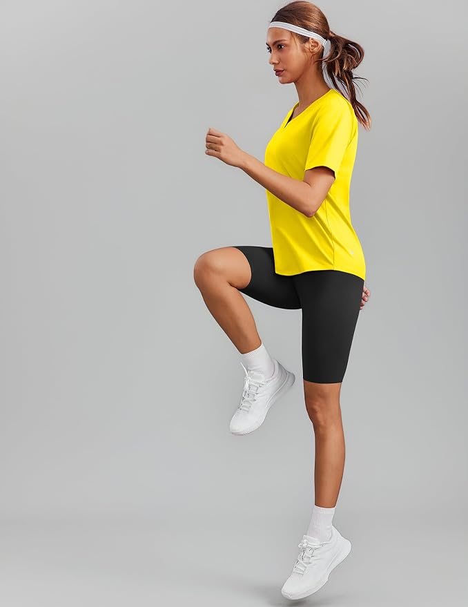 PINSPARK Soft Workout Tops for Women Short Sleeve V Neck Moisture Wicking UPF 50+ Sun Protection Quick Dry Gym Shirts
