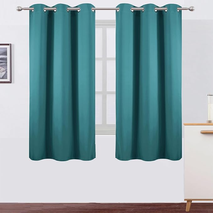 LEMOMO Sea Teal Blackout Curtains 34 x 63 Inch Length/Set of 2 Curtain Panels/Thermal Insulated Room Darkening Blackout Curtains for Bedroom