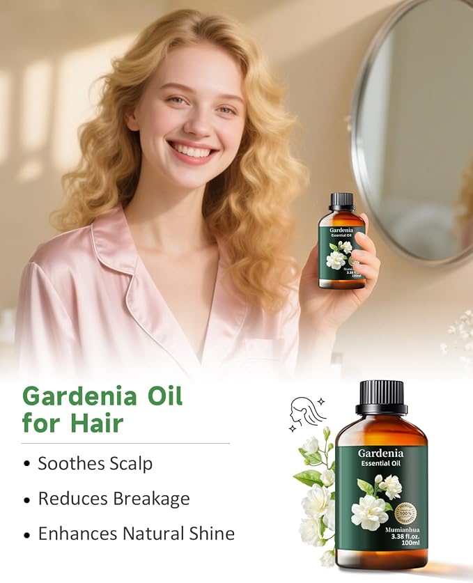 Gardenia Essential Oil, Sweet Floral Scent, Diffuser & DIY, 3.38 Fl Oz | Mumianhua Gardenia Oil, Steam-Distilled. Creamy Floral Aroma. For Diffuser, Perfume, Skin, Hair & Candle