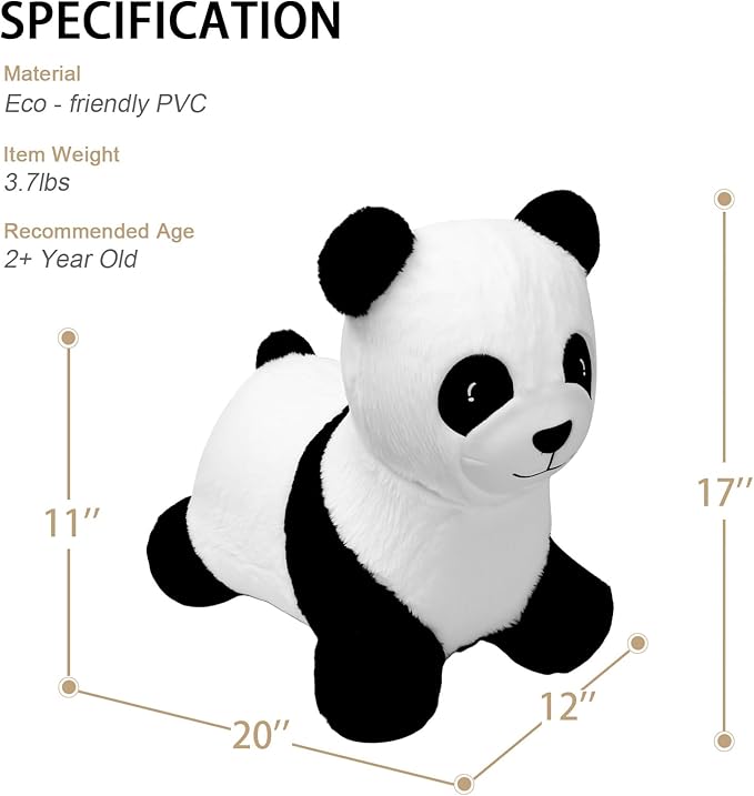 INPANY Bouncy Horse, Panda Hopper Toys, Toddler Plush Bouncing Animal, Kid Inflatable Ride on Rubber Bouncer, Outdoor Cool Birthday Gift for 2 3 4 Yr Boy Girl