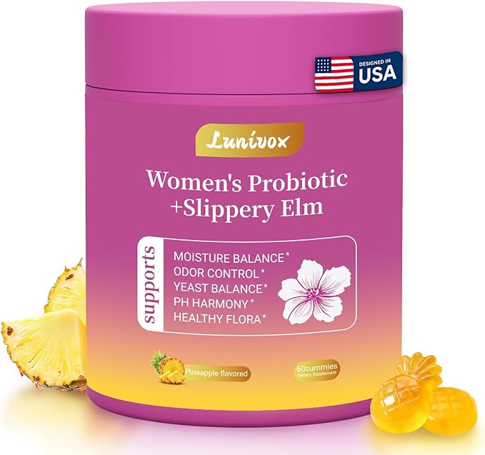 Her Juicy Feminine Probiotics Gummies for Women, with Prebiotics & Slippery Elm - Promotes pH Balance, Gut Health & Immune Support - Pineapple Flavor, 60 Count