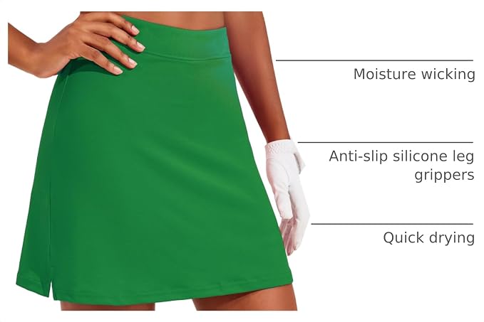 Ekouaer 16" Skorts for Women with Pockets Golf Pickleball Tennis Skirt | Silicone Grippers,2 Inner Pockets,Wide Waist,Side Slit Hem,Breathable,Soft,Lightweight