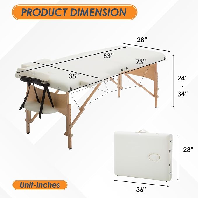 BestMassage Massage Bed Portable Massage Table 2 Folding Lash Bed Height Adjustable 28 Inch Wide Spa Table with Non-Woven Bag for Spa Footmassage Facial CareSpa Tattoo