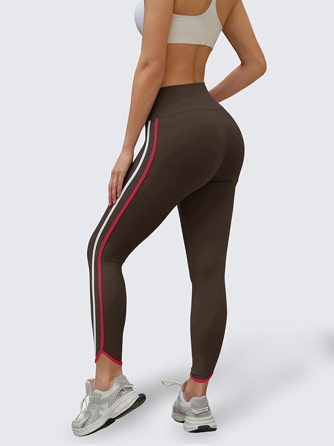 Aoysky Womens Buttery Soft Workout Leggings 25" Side Stripes High Waisted Full Length Yoga Leggings