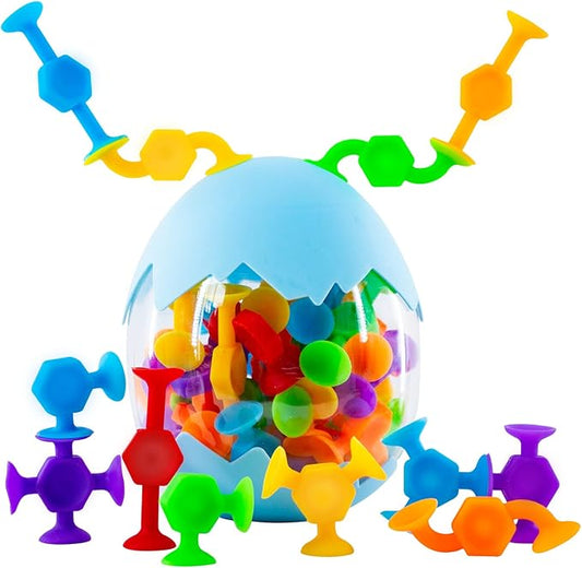 48 Pcs Bath Toys for Kids Ages 3+, Sensory Toys for Autistic Children, Travel Toys Window Toys Stem Learning Toys, Bathtub Toys with Dinosaur Eggshell Storage
