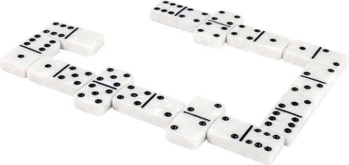 Dominos Set for Adults, Double 6 Domino Set, 28 Jumbo Marbleized White Tiles, Dominoes Set for Adults and Kids - Classic Board Games for Family & Travel (in Rhomb Pattern Leather Case)