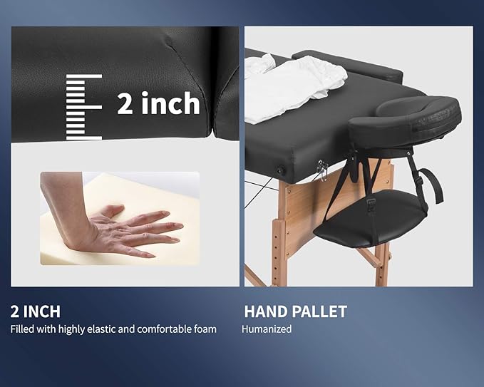 BestMassage Massage Bed Portable Massage Table 28 inch Wide Lash Bed Height Adjustable 3 Folding Spa Table with Towel Hanger Oil Pouch Half Bolster Round Bolster Non-Woven Backpack