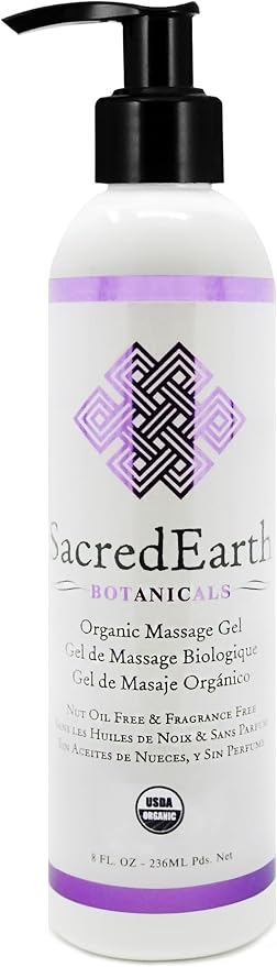 Organic Massage Gel (8oz) – NEW Formula, Unscented, Nut Oil Free, Gluten Free, Vegan and USDA Certified Organic