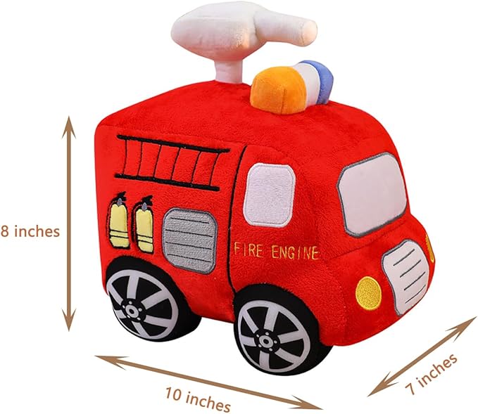 Soft Plush Fire Engine Stuffed Truck Toy Super Cute Rescue Vehicle Plushie Excellent Gifts for Kids or Birthday Party 10 Inches (Fire Engine)