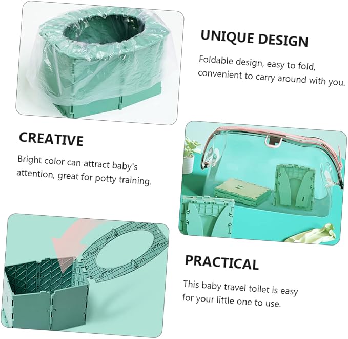 LIOOBO 1pc Portable Folding Toilet for Boys and Girls Travel Potty Trainer Compact and Folding Toilet Green for Home Car and Outdoor Use