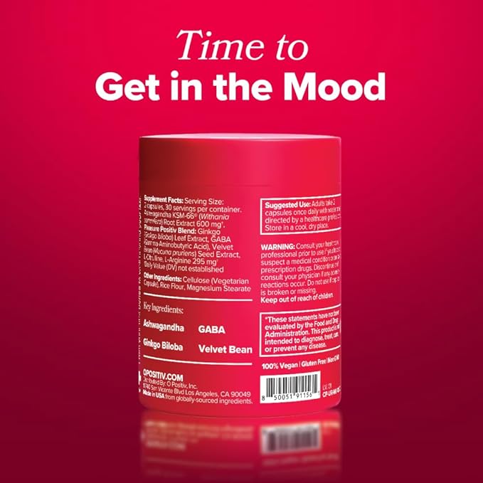 O Positiv URO Vaginal Moisture & Mood – Formulated to Support Vaginal Moisture, Mood & Relaxation – with KSM-66® Ashwagandha, Ginkgo Biloba, Mucuna pruriens, and GABA – 30 Servings (2-Pack)