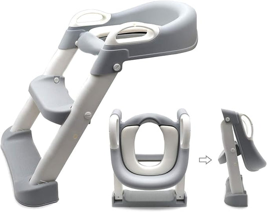 SMT- Classic Potty Training Toilet Ladder Seat With Upgraded Cushion Step Stool Ladder Toilet Chair/Toilet Trainer for Baby Toddler Kids Children In Gray [P/N: ET-BABY002-GRAY-C]