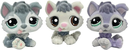 3pcs/Set Custom Flocked Pet Shop Toys Short Hair Cat Kitten Collie Great Dane Cocker Spaniel Dachshund Puppy Dog OOAK Compatible with LPS (#2036 and 2439 and 1810)