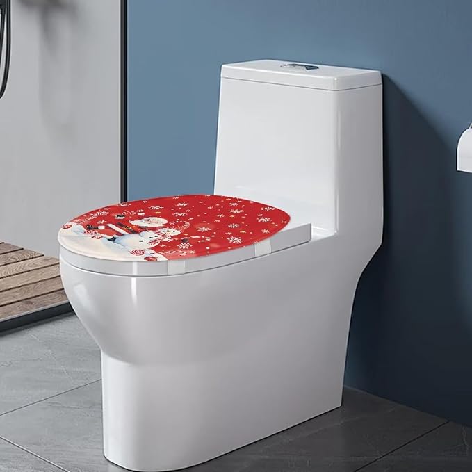 Toilet Seat Cover, Soft and Comfortable Flannel Seat Cover, Elastic Band at the Bottom Toilet Lid Cover-Christmas Snowman Print