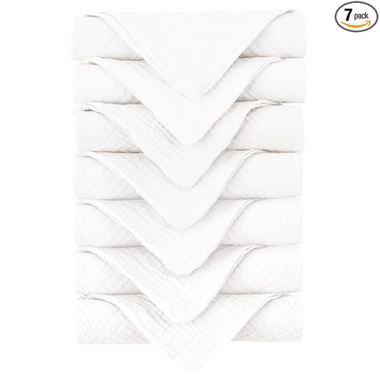 Konssy Baby Muslin Washcloths 7-Pack, 100% Cotton Baby Bath Washcloths, Soft & Absorbent Wash Cloths and Burp Cloths for Newborn Kids Girls & Boys, 11x11 inches