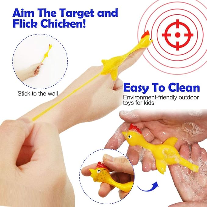 Slingshot Chicken Rubber Chicken Flick Chicken Flying Chicken Flingers Stress Gag Toys, Rubber Chicken Slingshot Funny Christmas Stuffers Easter Chicks Novelty Gifts for Kids (Yellow 10 Pcs)
